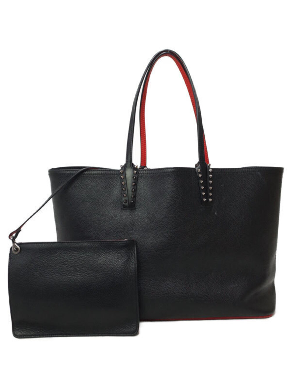 Christian Louboutin CABATA Tote Bag Leather Stud Black Red